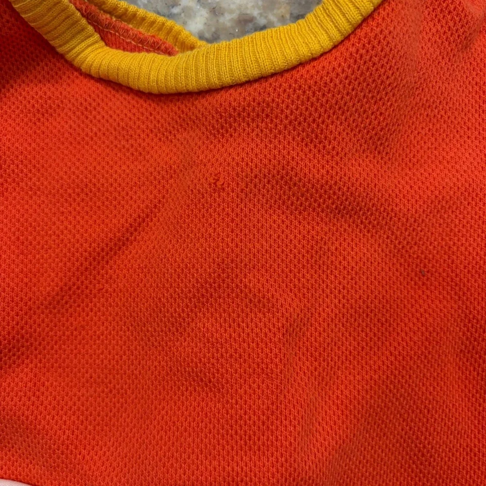 Vintage Orange Embroidered Flower Baby Dress Yellow Trim Retro 70s Short Sleeve
